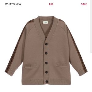 Fendi Junior knit Beige Wool FF Tape Cardigan 5A